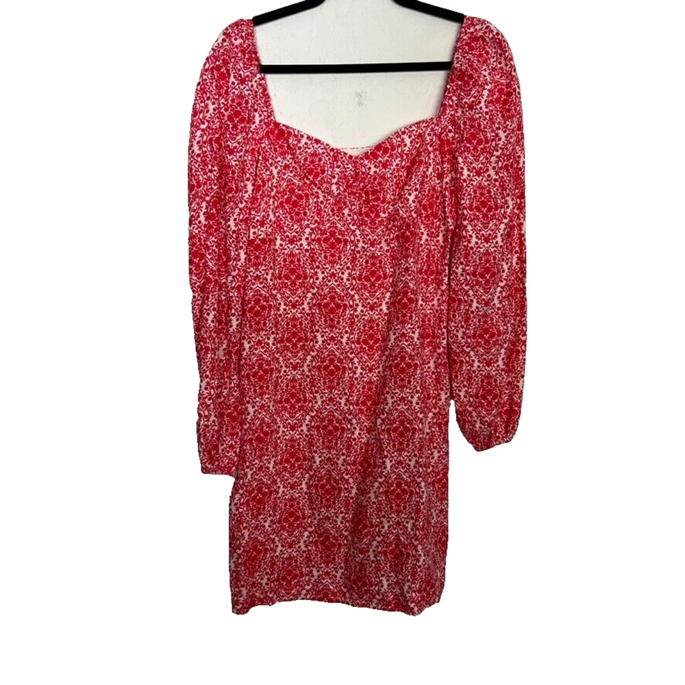 Boden Dress Womens 6L Linen Long Puff Sleeve Mini Shift Pop Peony Vine Terrace